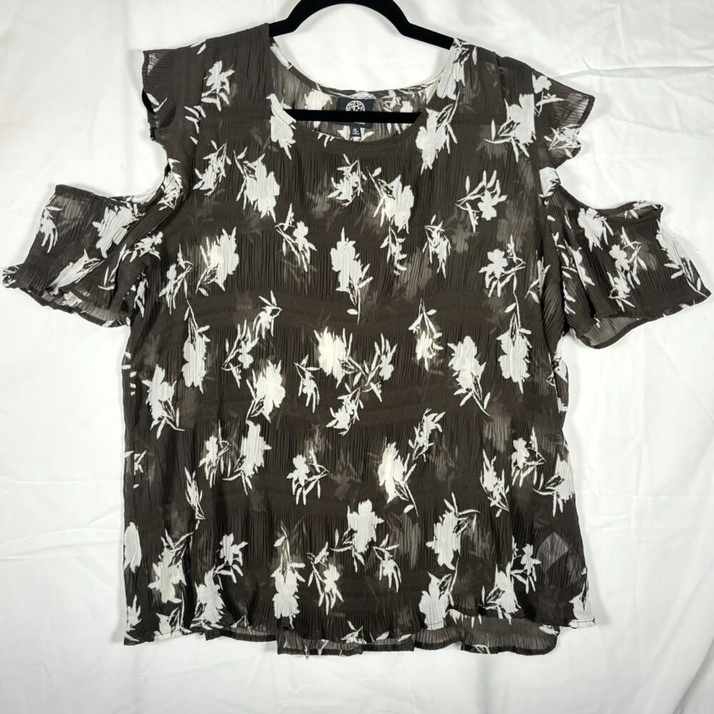 Woman's Bobeau Dark Gray Floral Sheer Lightweight Off Shoulder Blouse Size M